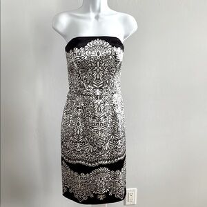 WHBM B&W Print Strapless Satiny Sheath Cocktail Dress - 4